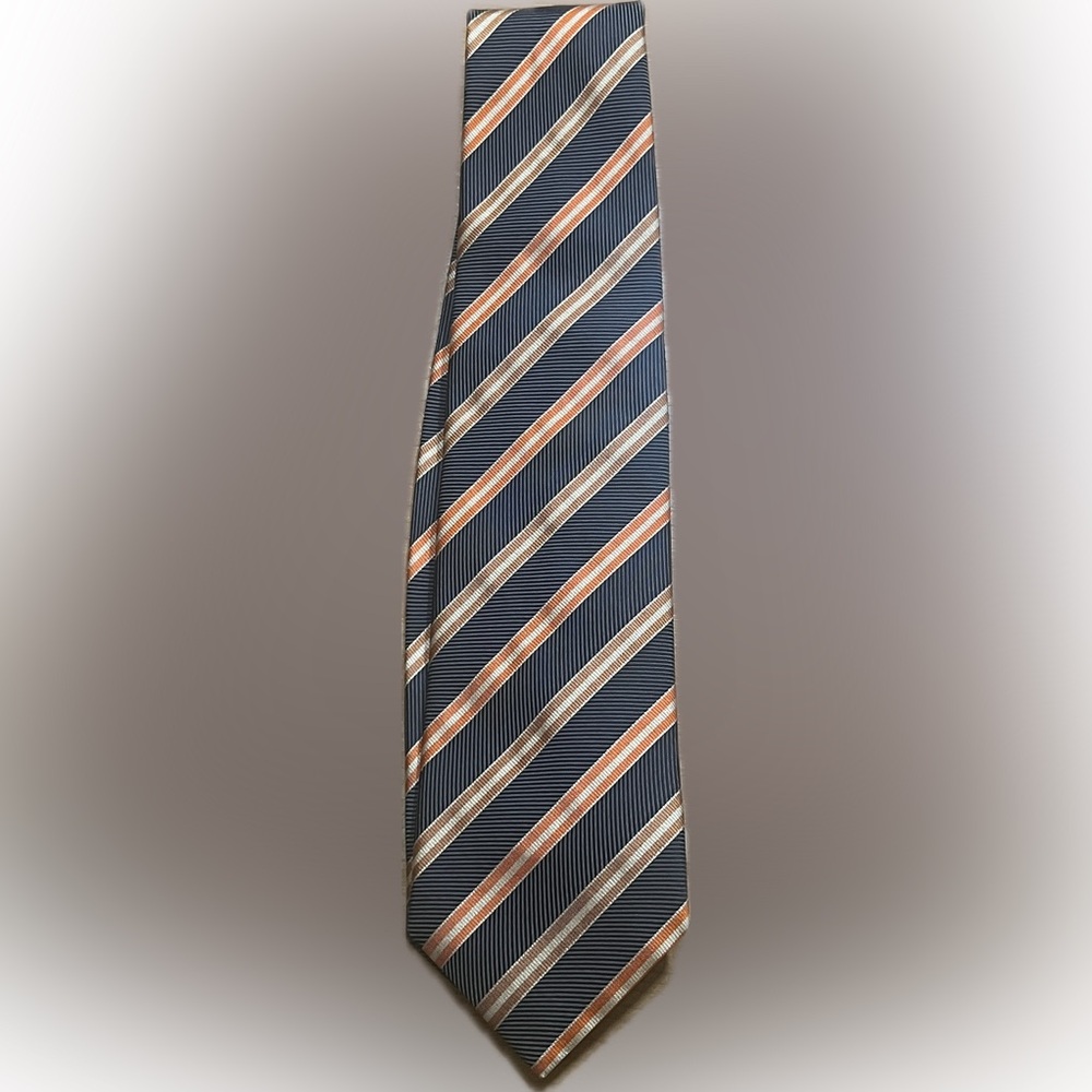 Zadi Andrew’s Tie Made in Italy Silk Blue Orange Striped Mens Necktie